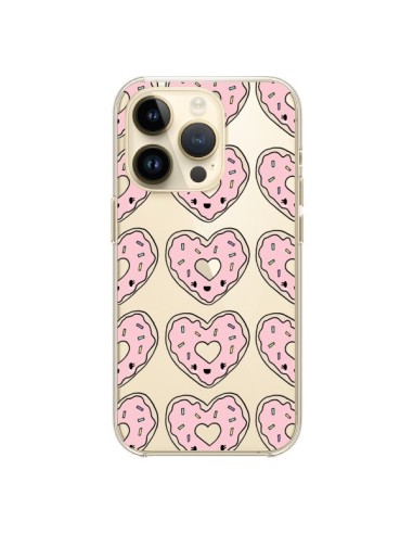 Coque iPhone 14 Pro Donuts Heart Coeur Rose Pink Transparente - Claudia Ramos