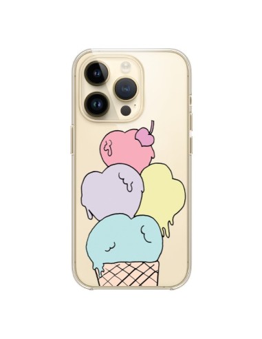 Coque iPhone 14 Pro Ice Cream Glace Summer Ete Coeur Transparente - Claudia Ramos