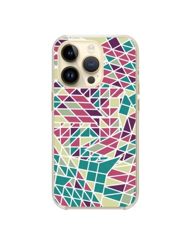 Coque iPhone 14 Pro Azteque Triangles Vert Violet - Eleaxart