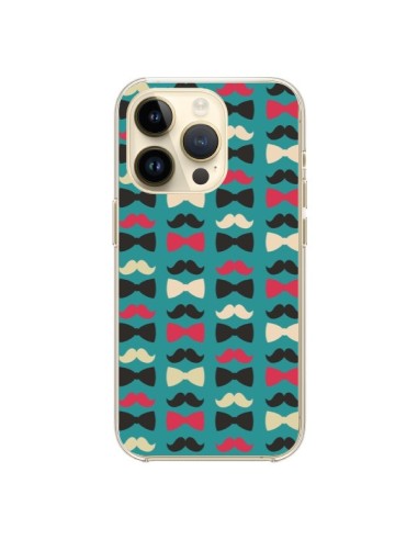 Coque iPhone 14 Pro Hipster Moustache Noeud Papillon - Eleaxart