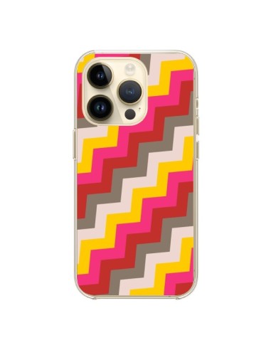 Coque iPhone 14 Pro Lignes Triangle Azteque Rose Rouge - Eleaxart