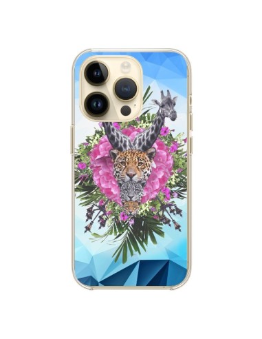 Coque iPhone 14 Pro Girafes Lion Tigre Jungle - Eleaxart