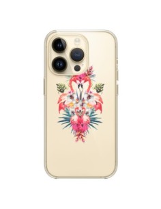 Coque iPhone 14 Pro Tropicales Flamingos Tropical Flamant...