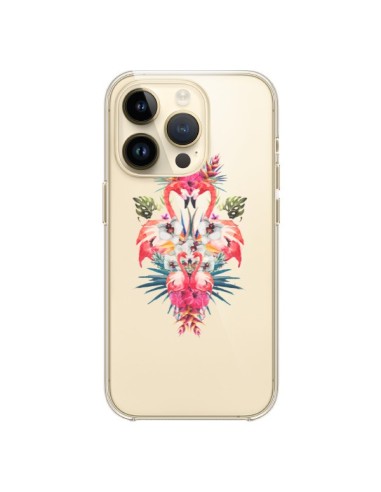 Coque iPhone 14 Pro Tropicales Flamingos Tropical Flamant Rose Summer Ete - Eleaxart