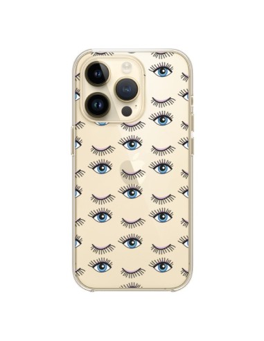 Coque iPhone 14 Pro Eyes Oeil Yeux Bleus Mosaïque Transparente - Léa Clément