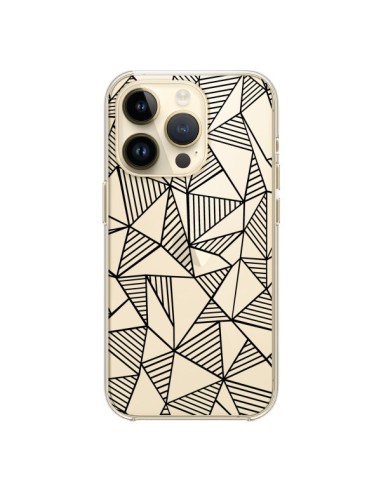 iPhone 14 Pro Case Lines Triangles Grid Abstract Black Clear - Project M