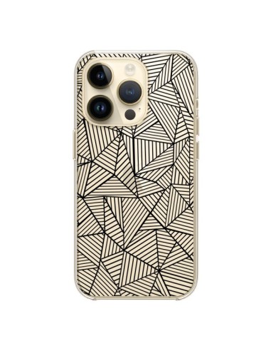 Coque iPhone 14 Pro Lignes Grilles Triangles Full Grid Abstract Noir Transparente - Project M