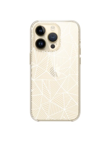 Coque iPhone 14 Pro Lignes Grilles Triangles Full Grid Abstract Blanc Transparente - Project M