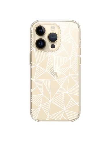 Coque iPhone 14 Pro Lignes Grilles Triangles Grid Abstract Blanc Transparente - Project M