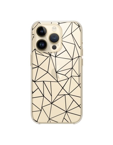 Coque iPhone 14 Pro Lignes Triangles Grid Abstract Noir Transparente - Project M