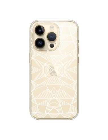 Coque iPhone 14 Pro Lignes Miroir Grilles Triangles Grid Abstract Blanc Transparente - Project M
