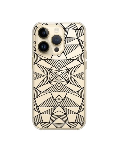 Coque iPhone 14 Pro Lignes Miroir Grilles Triangles Grid Abstract Noir Transparente - Project M