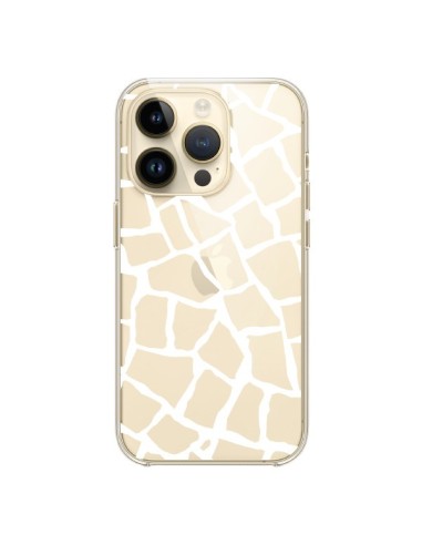 Coque iPhone 14 Pro Girafe Mosaïque Blanc Transparente - Project M