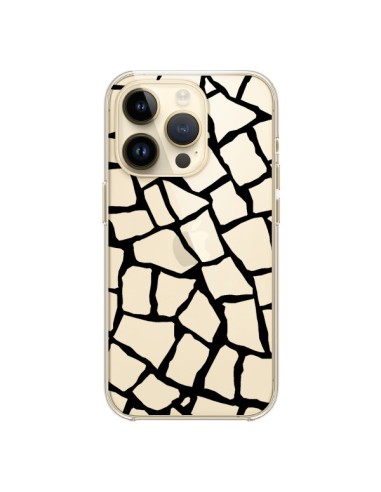 Coque iPhone 14 Pro Girafe Mosaïque Noir Transparente - Project M