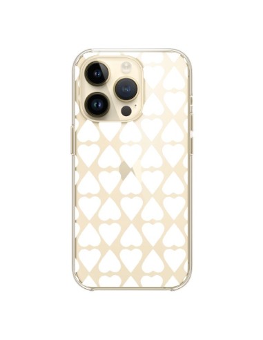 Coque iPhone 14 Pro Coeurs Heart Blanc Transparente - Project M