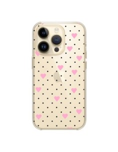 Cover iPhone 14 Pro Punti Cuori Rosa Trasparente - Project M