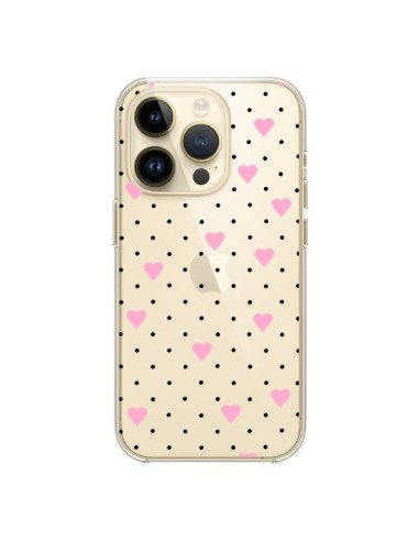 Cover iPhone 14 Pro Punti Cuori Rosa Trasparente - Project M