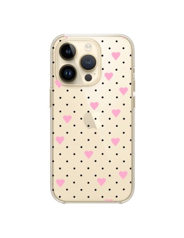 Cover iPhone 14 Pro Punti Cuori Rosa Trasparente - Project M