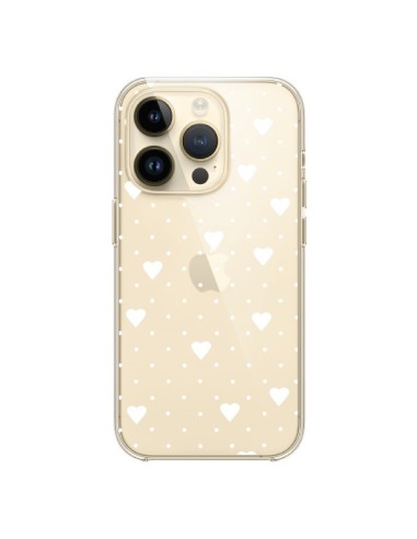 Cover iPhone 14 Pro Punti Cuori Bianco Trasparente - Project M