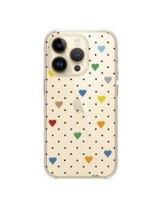 Cover iPhone 14 Pro Punti Cuori Colorato Trasparente -...