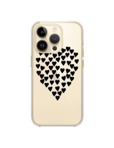 Coque iPhone 14 Pro Coeurs Heart Love Noir Transparente -...
