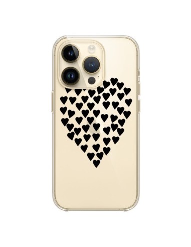 Coque iPhone 14 Pro Coeurs Heart Love Noir Transparente - Project M