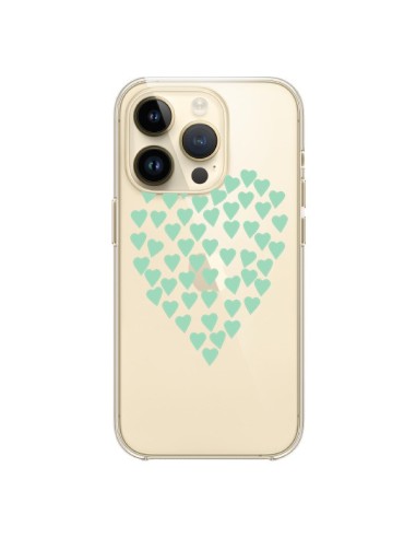 Coque iPhone 14 Pro Coeurs Heart Love Mint Bleu Vert Transparente - Project M