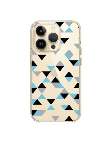 Coque iPhone 14 Pro Triangles Ice Blue Bleu Noir Transparente - Project M