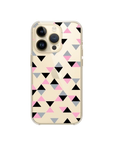Coque iPhone 14 Pro Triangles Pink Rose Noir Transparente - Project M