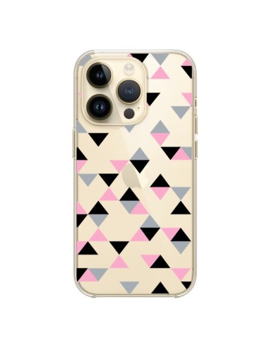 Coque iPhone 14 Pro Triangles Pink Rose Noir Transparente - Project M
