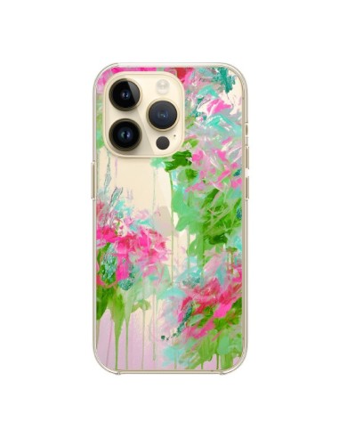 iPhone 14 Pro Case Flowers Pink Green Clear - Ebi Emporium