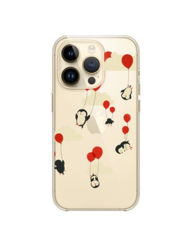 Coque iPhone 14 Pro Pingouin Ciel Ballons Transparente - Jay Fleck