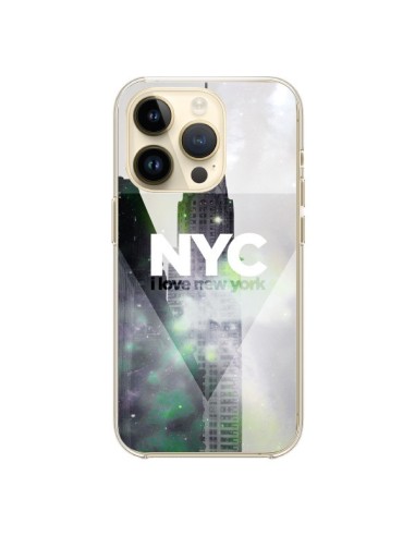 Coque iPhone 14 Pro I Love New York City Gris Violet Vert - Javier Martinez