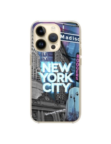 Coque iPhone 14 Pro New York City Buildings Bleu - Javier Martinez