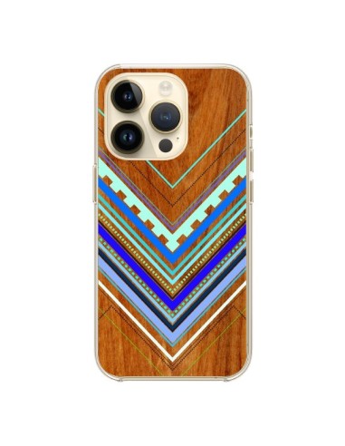 Coque iPhone 14 Pro Azteque Arbutus Blue Bois Aztec Tribal - Jenny Mhairi