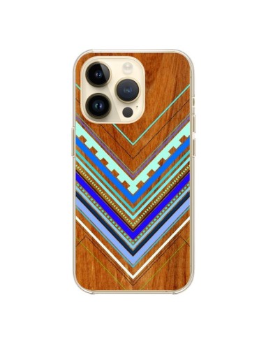 Cover iPhone 14 Pro Azteco Arbutus Blue Legno Aztec Tribal - Jenny Mhairi