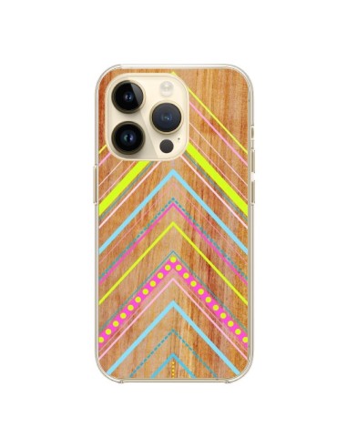Coque iPhone 14 Pro Wooden Chevron Pink Bois...