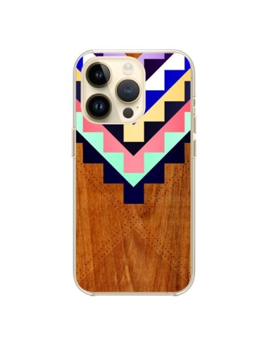 Coque iPhone 14 Pro Wooden Tribal Bois Azteque Aztec Tribal - Jenny Mhairi