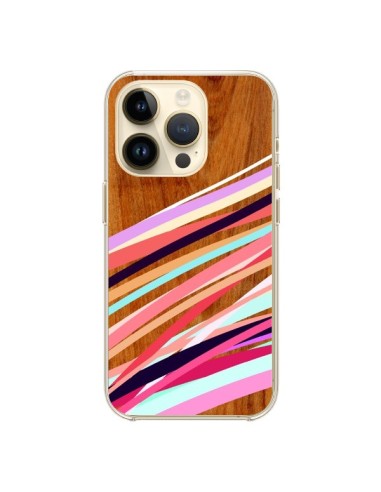Coque iPhone 14 Pro Wooden Waves Coral Bois Azteque Aztec Tribal - Jenny Mhairi