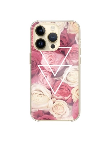Coque iPhone 14 Pro Roses Triangles Fleurs - Jonathan Perez
