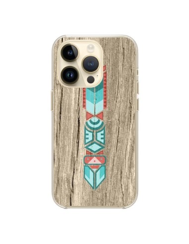 Coque iPhone 14 Pro Totem Tribal Azteque Bois Wood - Jonathan Perez