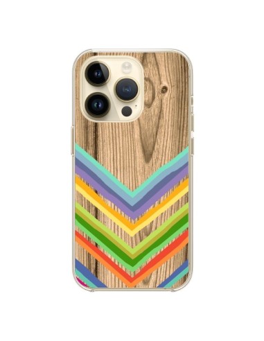 Coque iPhone 14 Pro Tribal Azteque Bois Wood - Jonathan Perez