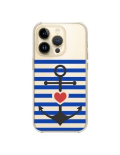 Coque iPhone 14 Pro Mariniere Ancre Marin Coeur...