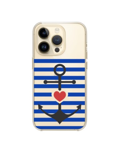 Coque iPhone 14 Pro Mariniere Ancre Marin Coeur Transparente - Jonathan Perez