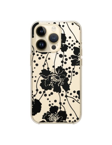 Coque iPhone 14 Pro Fleurs Noirs Flower Transparente - Dricia Do
