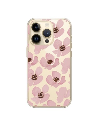 Coque iPhone 14 Pro Fleurs Roses Flower Transparente - Dricia Do