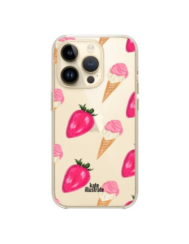 Coque iPhone 14 Pro Strawberry Ice Cream Fraise Glace Transparente - kateillustrate