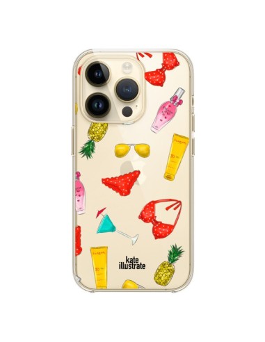 Coque iPhone 14 Pro Summer Essentials Ete Essentiel Transparente - kateillustrate