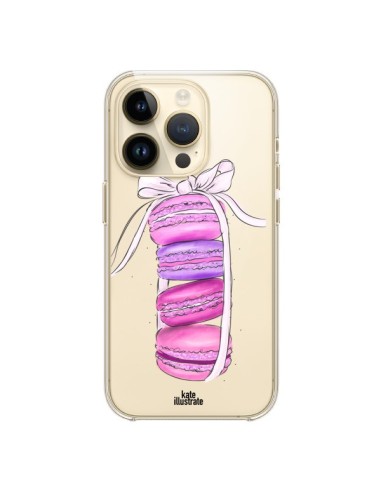 Coque iPhone 14 Pro Macarons Pink Purple Rose Violet Transparente - kateillustrate