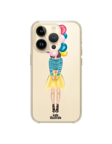 Cover iPhone 14 Pro Ragazza Palloncini Trasparente - kateillustrate